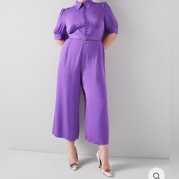 LK Bennett Purple Wide-Leg Jumpsuit with Belt - Size 14 - Picture 3 of 15